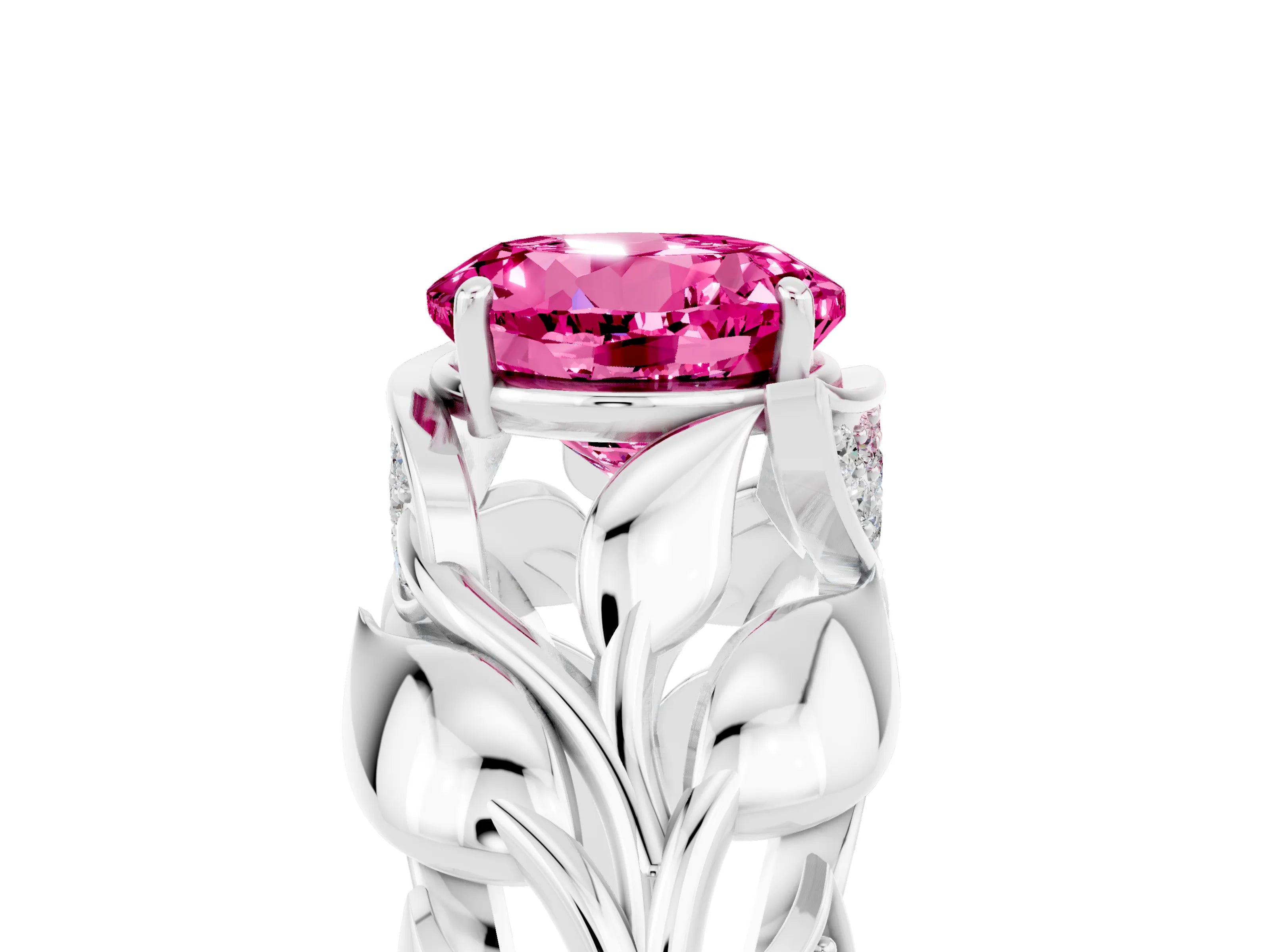 White gold Round Cut Solitaire Leaf-Inspired Engagement Ring with Prong Setting_5