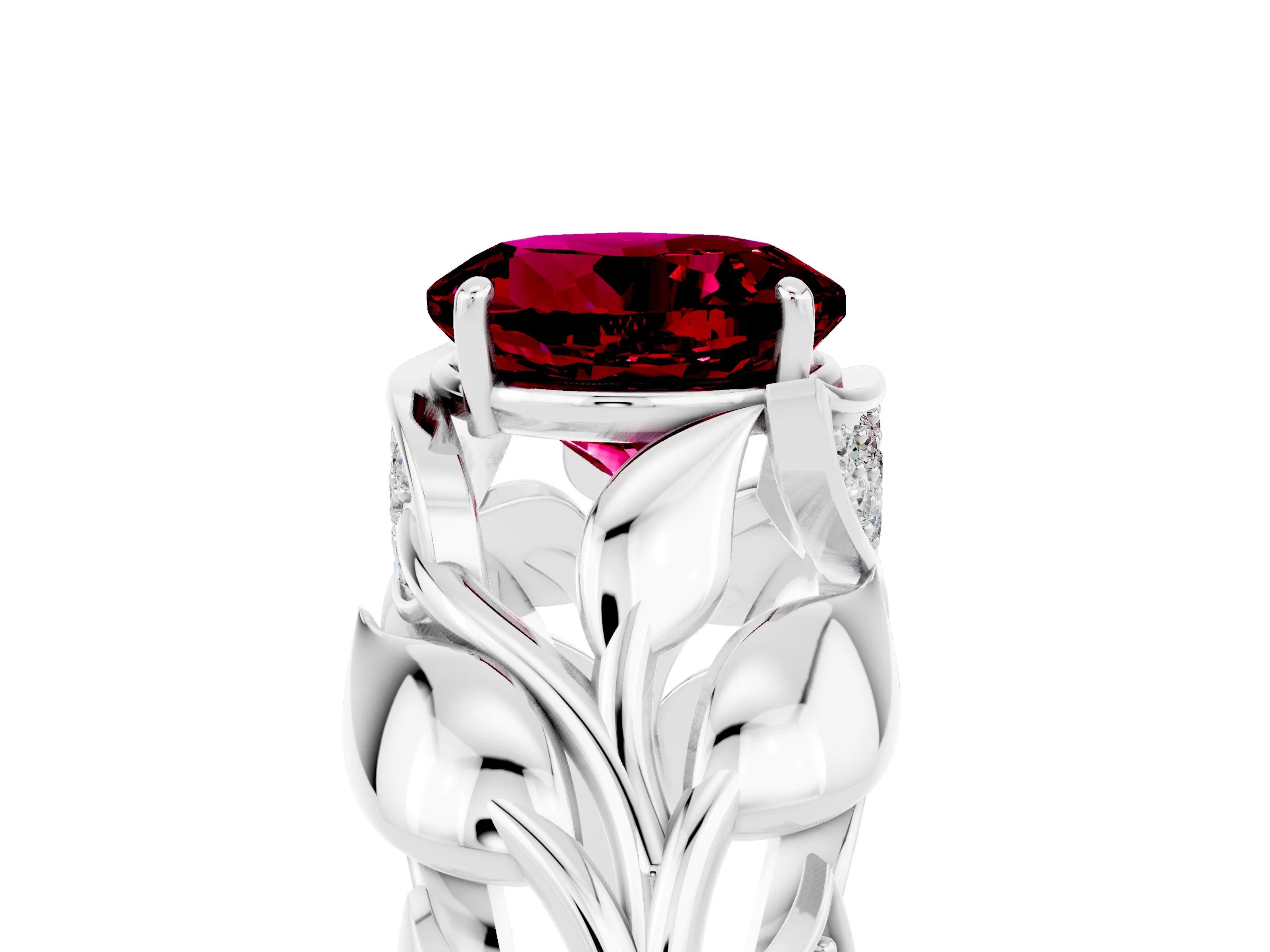 White gold Round Cut Solitaire Leaf-Inspired Engagement Ring with Prong Setting_5