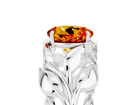 White gold Round Cut Solitaire Leaf-Inspired Engagement Ring with Prong Setting_5