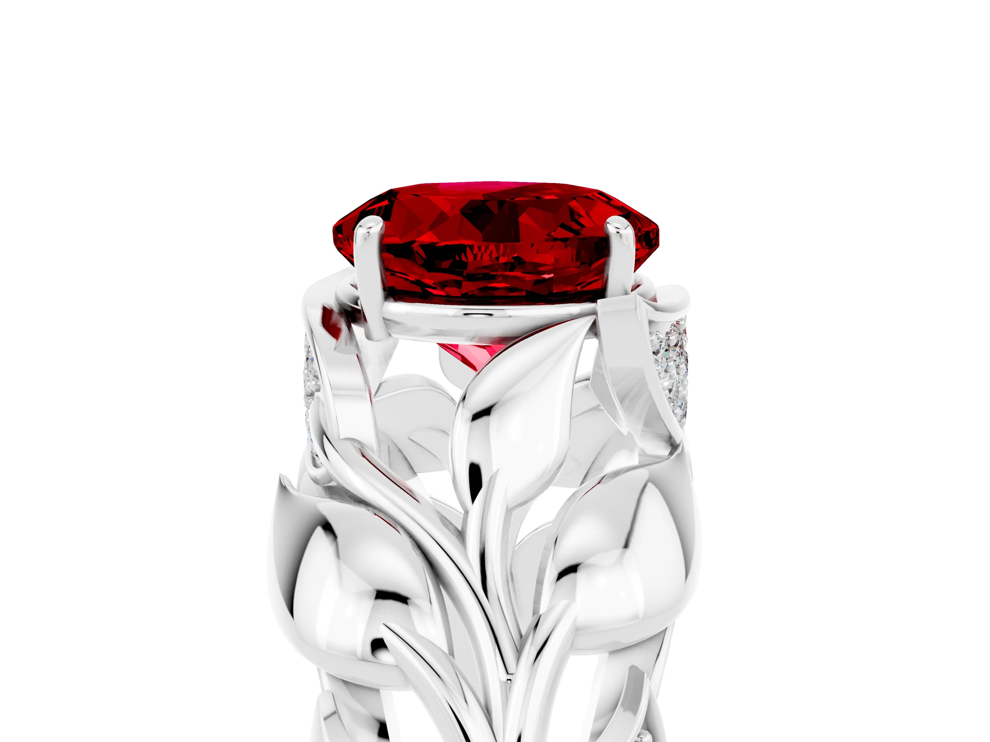 White gold Round Cut Solitaire Leaf-Inspired Engagement Ring with Prong Setting_5