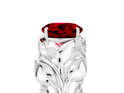 White gold Round Cut Solitaire Leaf-Inspired Engagement Ring with Prong Setting_5