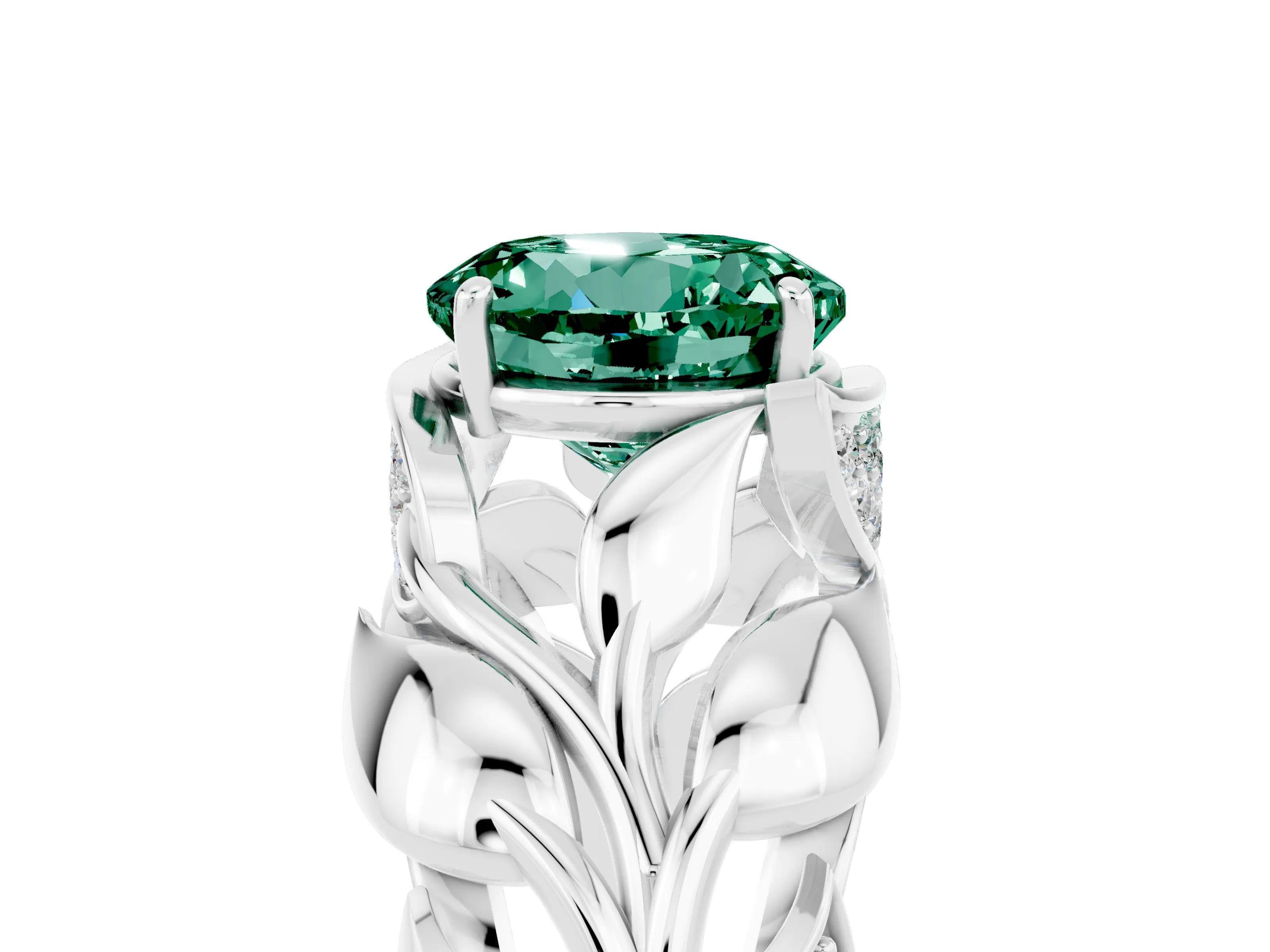 White gold Round Cut Solitaire Leaf-Inspired Engagement Ring with Prong Setting_5
