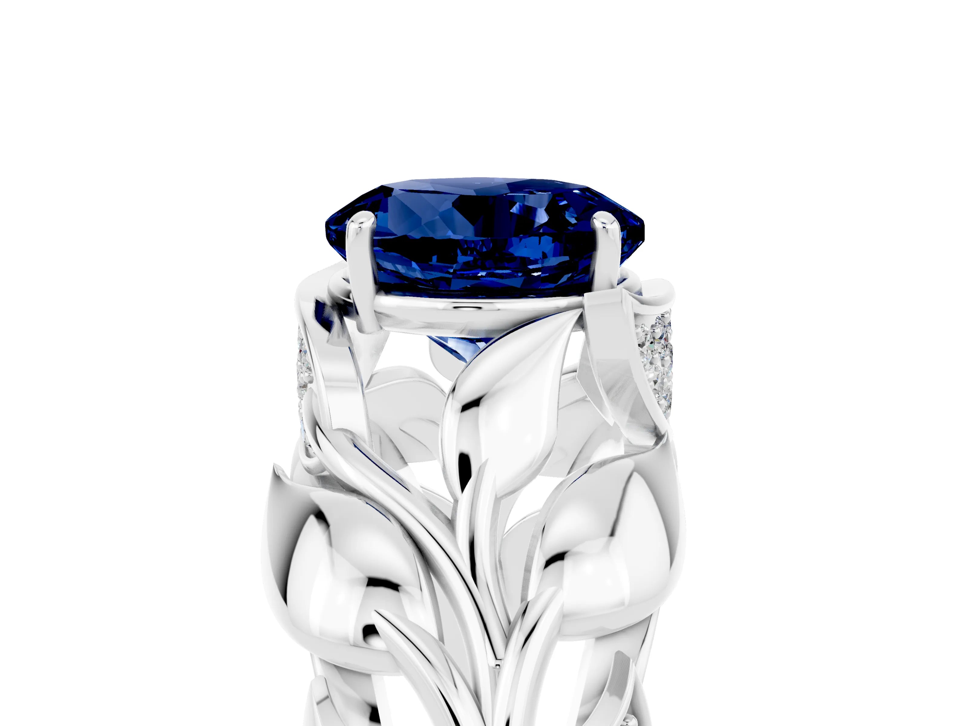White gold Round Cut Solitaire Leaf-Inspired Engagement Ring with Prong Setting_5