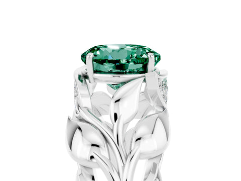 White gold Round Cut Solitaire Leaf-Inspired Engagement Ring with Prong Setting_5