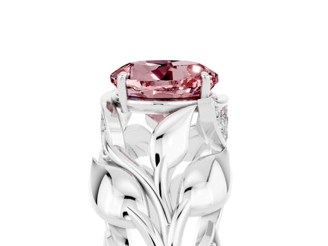 White gold Round Cut Solitaire Leaf-Inspired Engagement Ring with Prong Setting_5