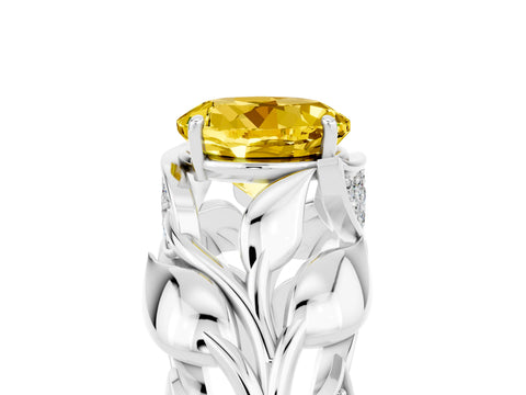 White gold Round Cut Solitaire Leaf-Inspired Engagement Ring with Prong Setting_5