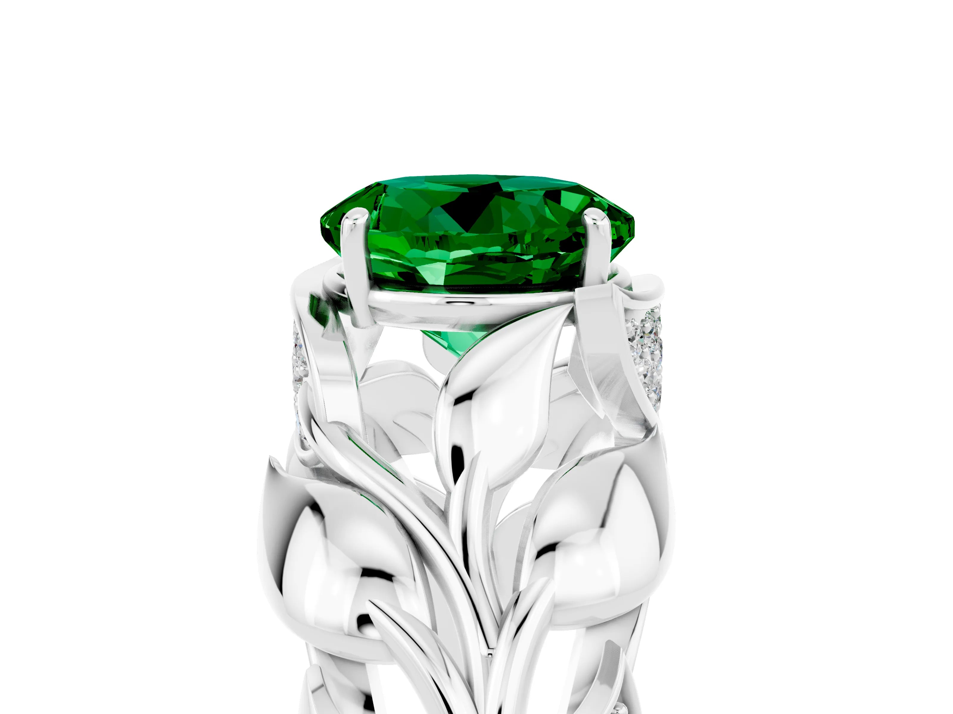 White gold Round Cut Solitaire Leaf-Inspired Engagement Ring with Prong Setting_5