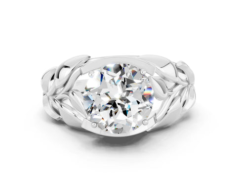 White gold Round Cut Solitaire Leaf-Inspired Engagement Ring with Prong Setting