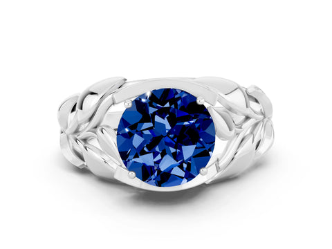 White gold Round Cut Solitaire Leaf-Inspired Engagement Ring with Prong Setting