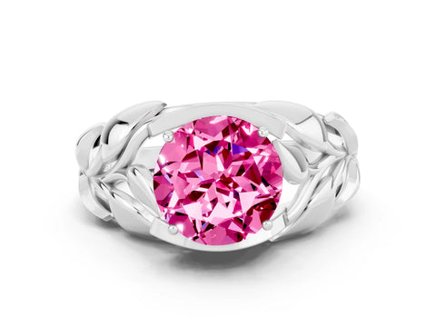 White gold Round Cut Solitaire Leaf-Inspired Engagement Ring with Prong Setting
