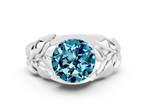 White gold Round Cut Solitaire Leaf-Inspired Engagement Ring with Prong Setting
