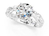 White gold Round Cut Solitaire Moissanite Leaf-Inspired Vine Band Ring with Prong Setting_1