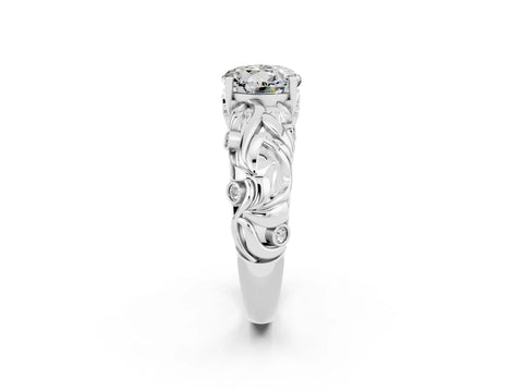 White gold Round Cut Solitaire Moissanite Leaf-Inspired Vine Band Ring with Prong Setting_2