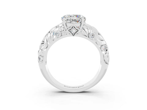 White gold Round Cut Solitaire Moissanite Leaf-Inspired Vine Band Ring with Prong Setting_3
