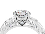 White gold Round Cut Solitaire Moissanite Leaf-Inspired Vine Band Ring with Prong Setting_4