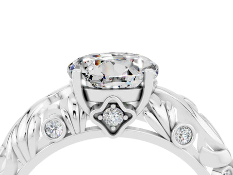 White gold Round Cut Solitaire Moissanite Leaf-Inspired Vine Band Ring with Prong Setting_4