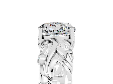 White gold Round Cut Solitaire Moissanite Leaf-Inspired Vine Band Ring with Prong Setting_5