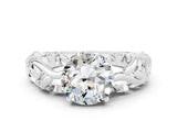 White gold Round Cut Solitaire Moissanite Leaf-Inspired Vine Band Ring with Prong Setting