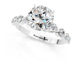 White gold Round Cut Solitaire Moissanite Ring with Pave Band and Four-Prong Setting_1
