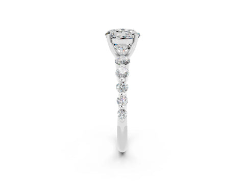 White gold Round Cut Solitaire Moissanite Ring with Pave Band and Four-Prong Setting_2
