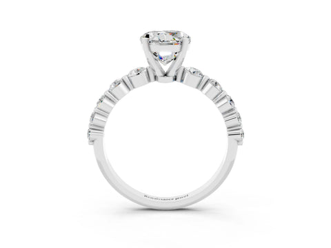 White gold Round Cut Solitaire Moissanite Ring with Pave Band and Four-Prong Setting_3