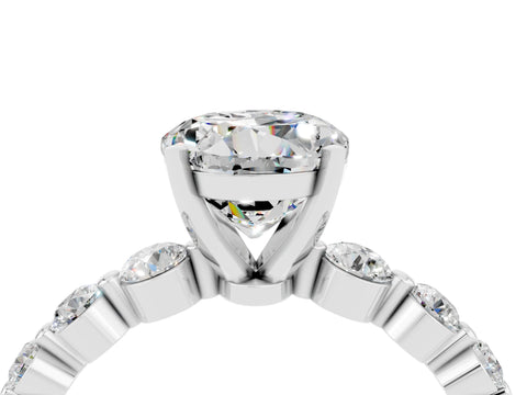 White gold Round Cut Solitaire Moissanite Ring with Pave Band and Four-Prong Setting_4