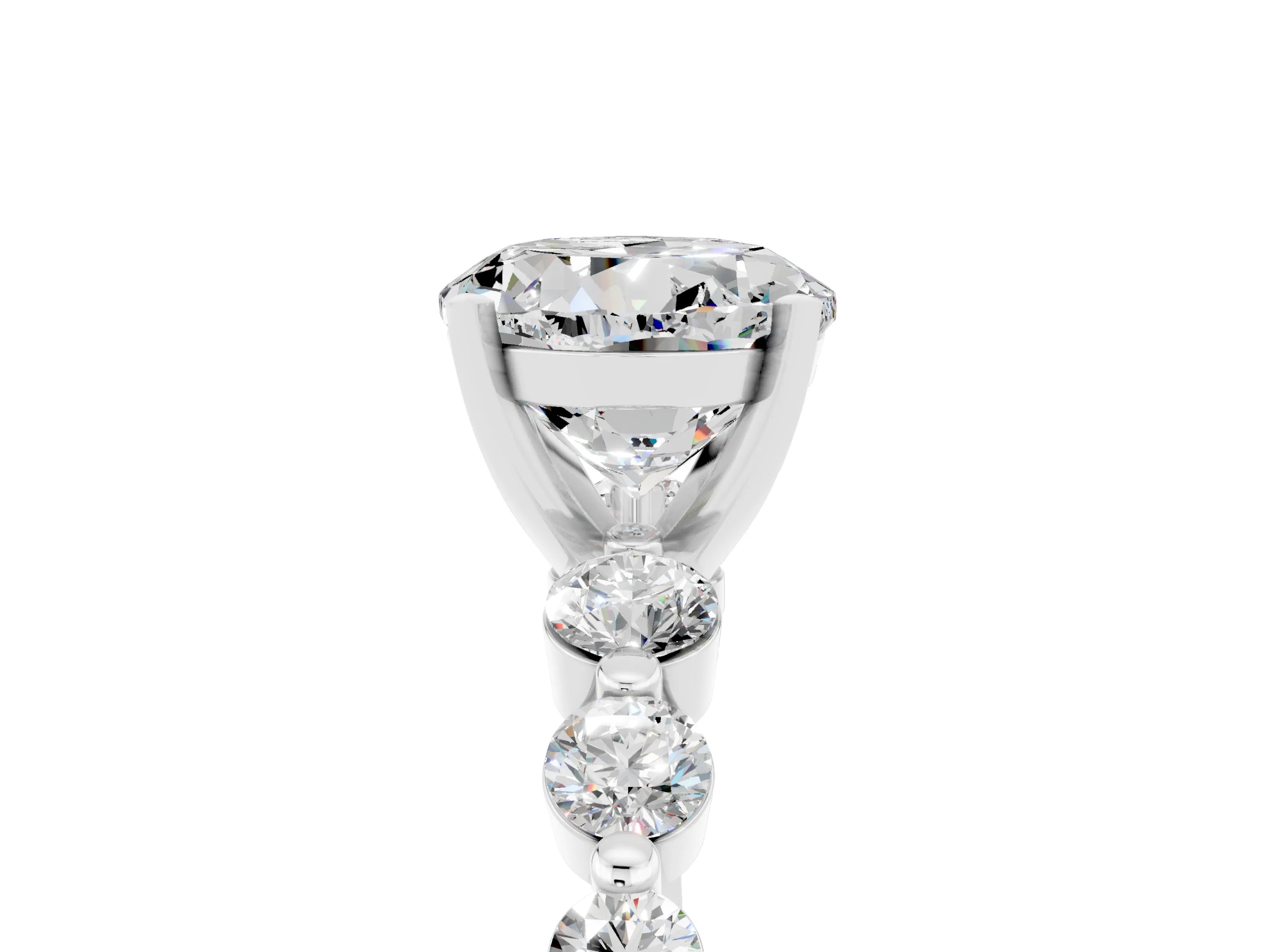 White gold Round Cut Solitaire Moissanite Ring with Pave Band and Four-Prong Setting_5