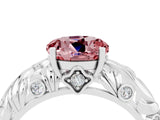 White gold Round Cut Solitaire Morganite Leaf-Inspired Vine Band Ring with Prong Setting_4
