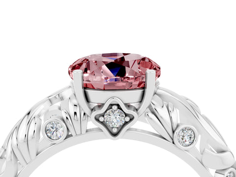 White gold Round Cut Solitaire Morganite Leaf-Inspired Vine Band Ring with Prong Setting_4