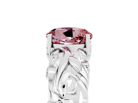 White gold Round Cut Solitaire Morganite Leaf-Inspired Vine Band Ring with Prong Setting_5