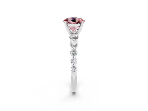 White gold Round Cut Solitaire Morganite Ring with Pave Band and Four-Prong Setting_2