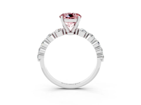White gold Round Cut Solitaire Morganite Ring with Pave Band and Four-Prong Setting_3
