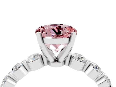 White gold Round Cut Solitaire Morganite Ring with Pave Band and Four-Prong Setting_4