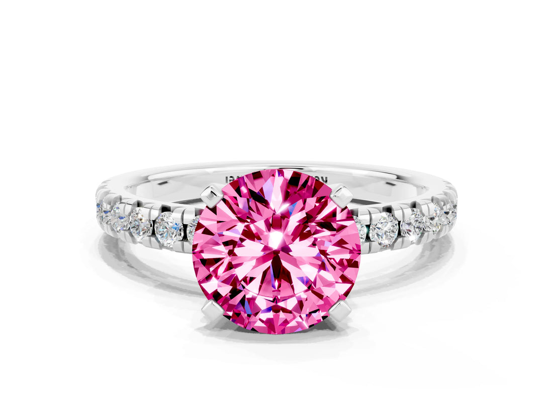 White gold Round Cut Solitaire Pave Diamond Engagement Ring with Four-Prong Setting_12