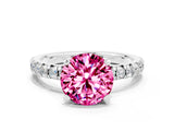 White gold Round Cut Solitaire Pave Diamond Engagement Ring with Four-Prong Setting_12