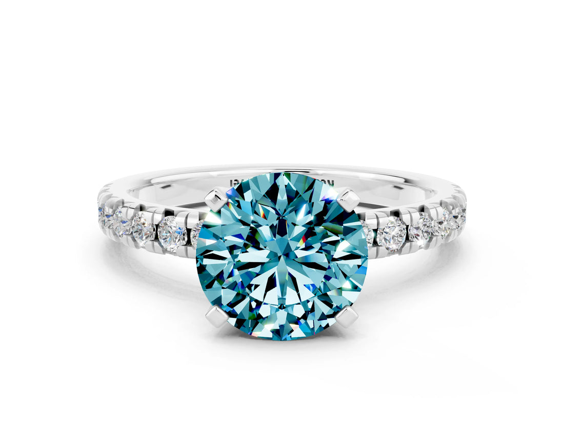 White gold Round Cut Solitaire Pave Diamond Engagement Ring with Four-Prong Setting_12