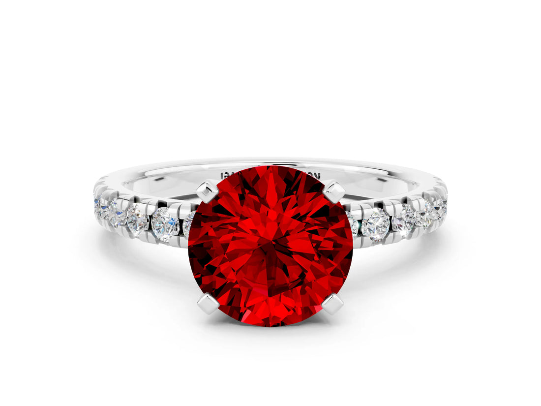 White gold Round Cut Solitaire Pave Diamond Engagement Ring with Four-Prong Setting_12