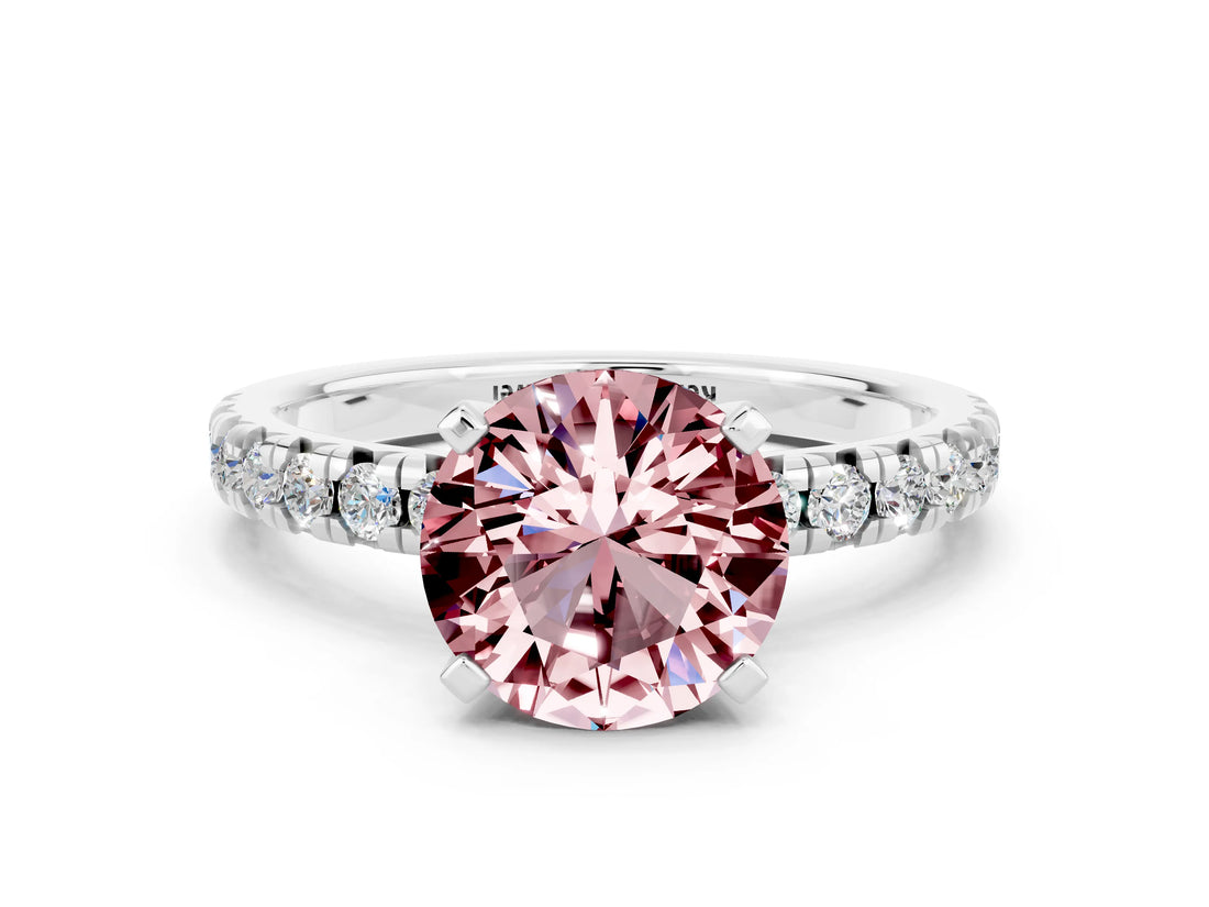 White gold Round Cut Solitaire Pave Diamond Engagement Ring with Four-Prong Setting_12