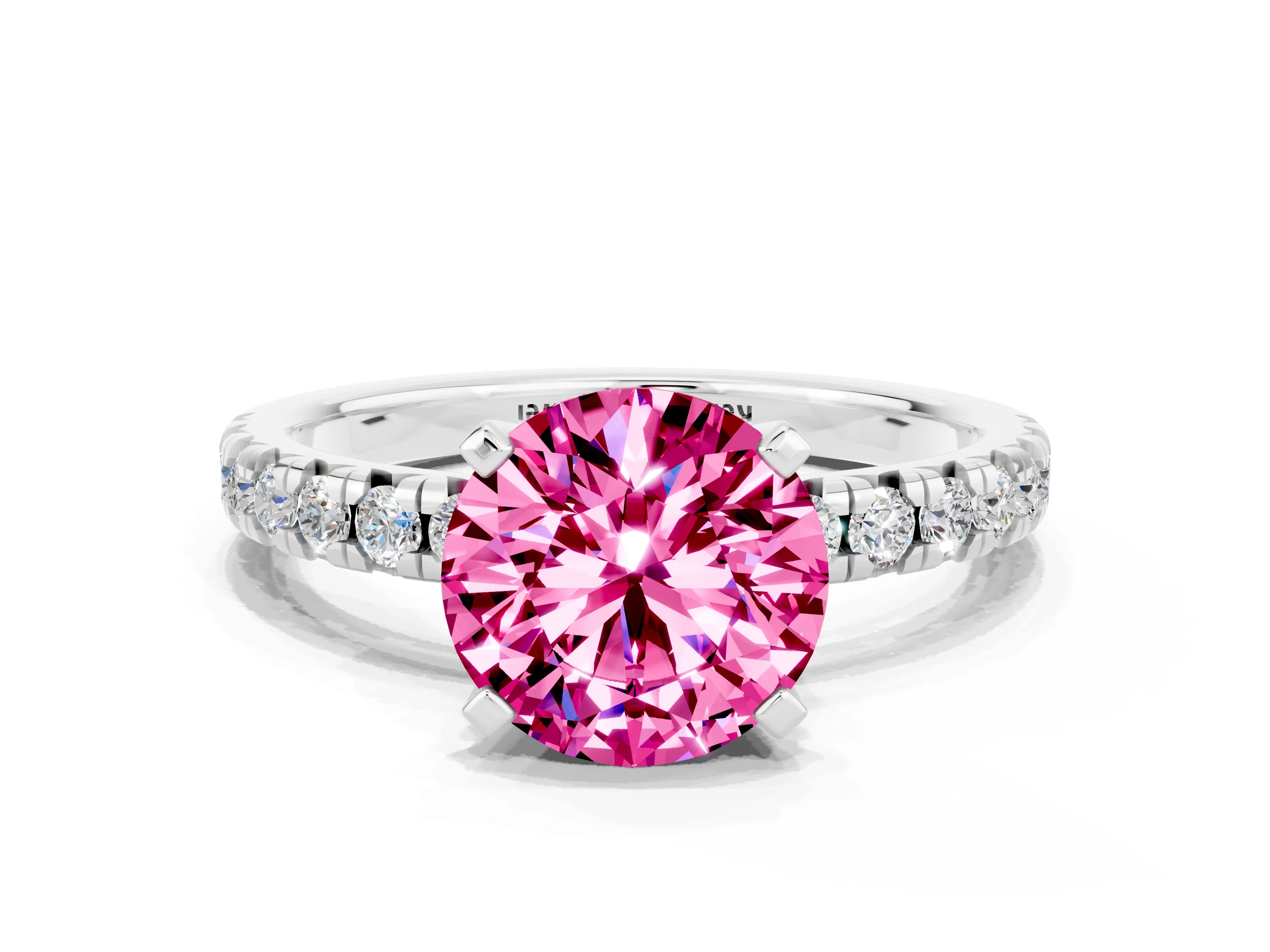 White gold Round Cut Solitaire Pave Diamond Engagement Ring with Four-Prong Setting_12