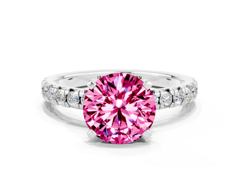 White gold Round Cut Solitaire Pave Diamond Engagement Ring with Four-Prong Setting_12