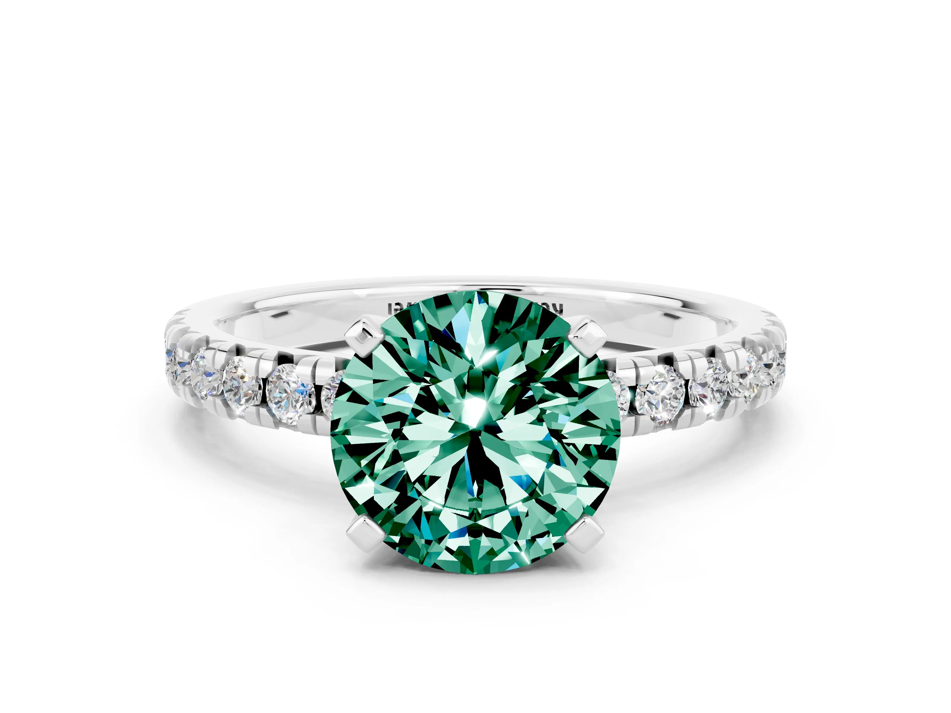 White gold Round Cut Solitaire Pave Diamond Engagement Ring with Four-Prong Setting_12