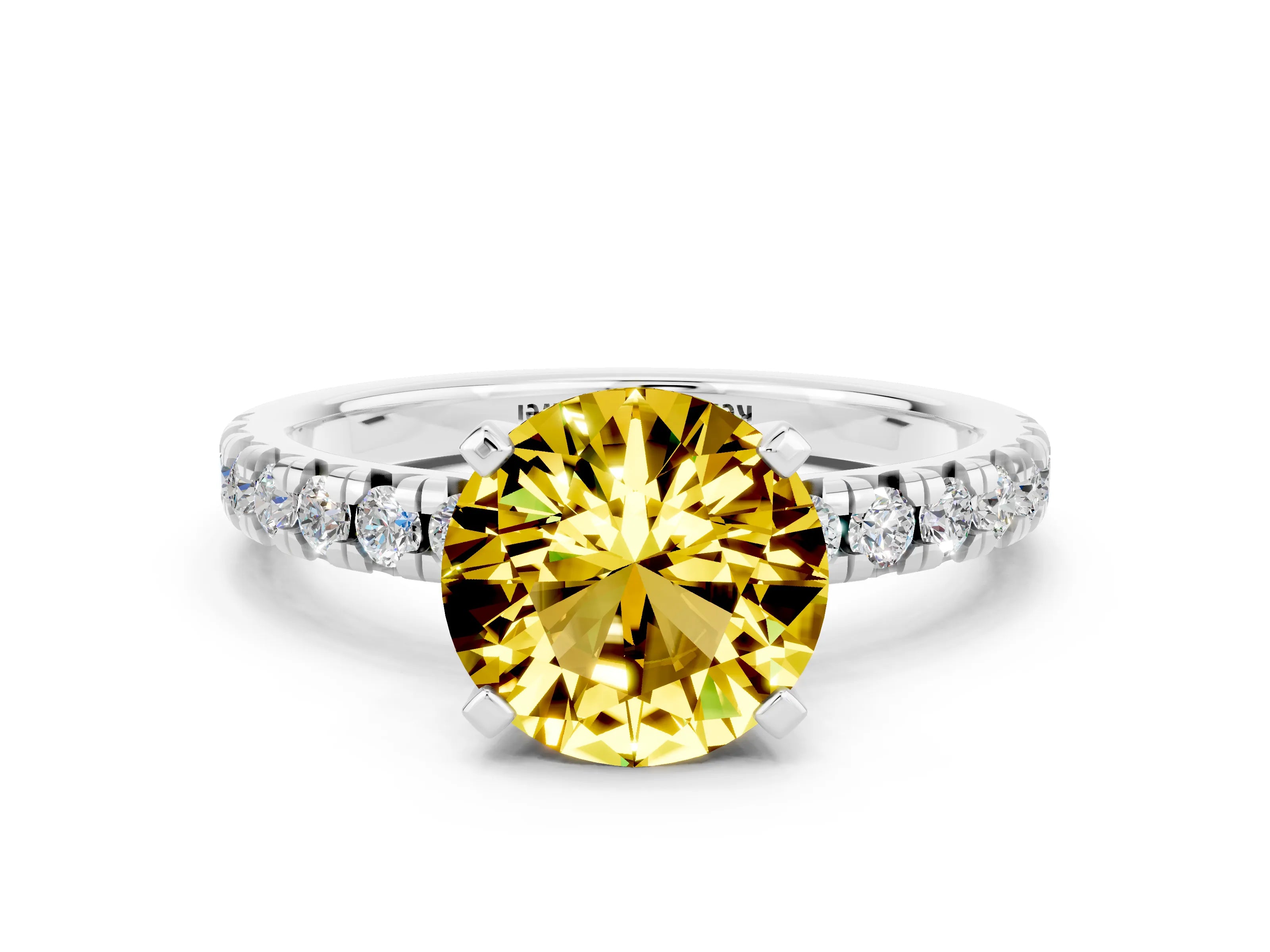 White gold Round Cut Solitaire Pave Diamond Engagement Ring with Four-Prong Setting_12