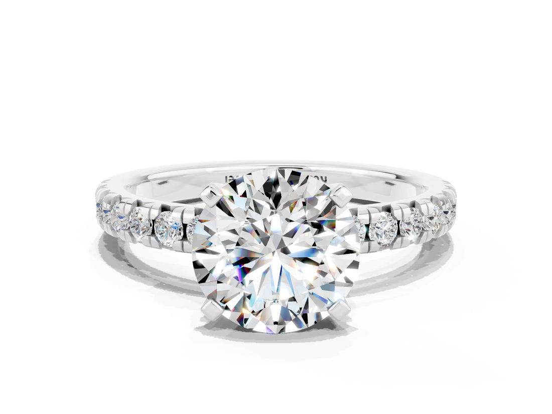 White gold Round Cut Solitaire Pave Diamond Engagement Ring with Four-Prong Setting_12