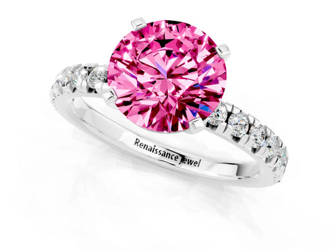 White gold Round Cut Solitaire Pave Diamond Engagement Ring with Four-Prong Setting_13