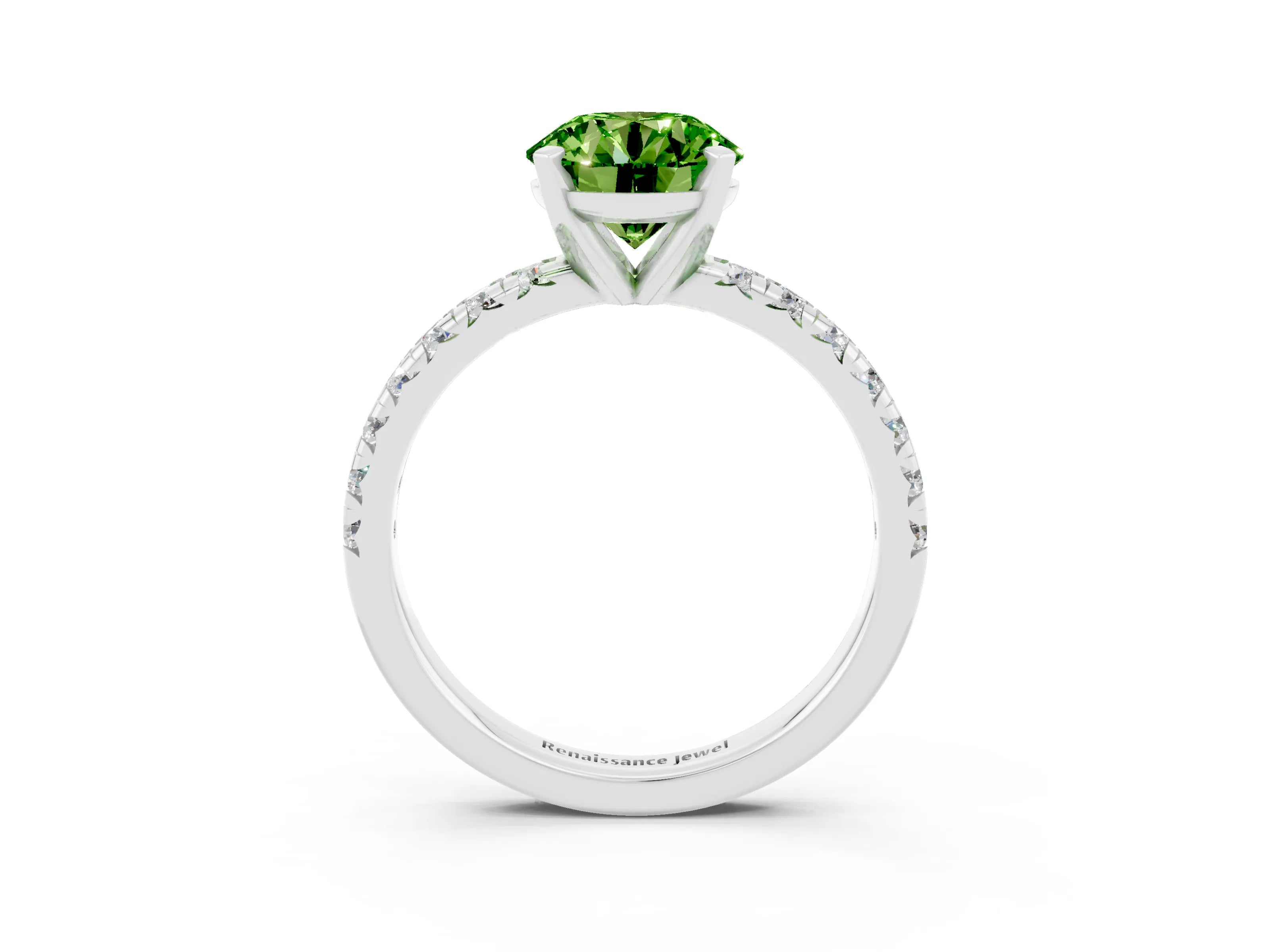 White gold Round Cut Solitaire Pave Diamond Engagement Ring with Four-Prong Setting_15