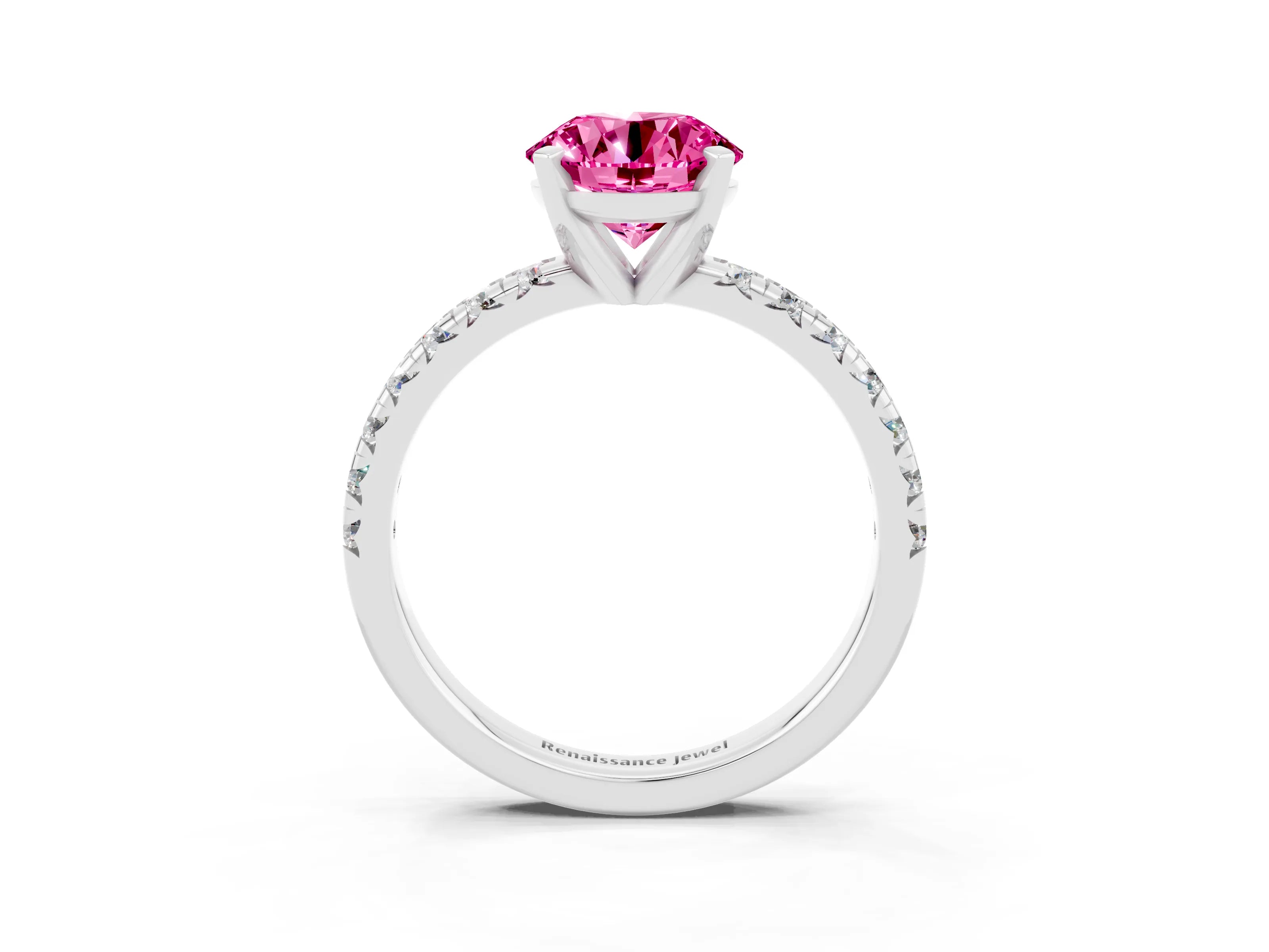 White gold Round Cut Solitaire Pave Diamond Engagement Ring with Four-Prong Setting_15