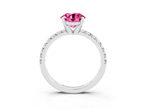 White gold Round Cut Solitaire Pave Diamond Engagement Ring with Four-Prong Setting_15