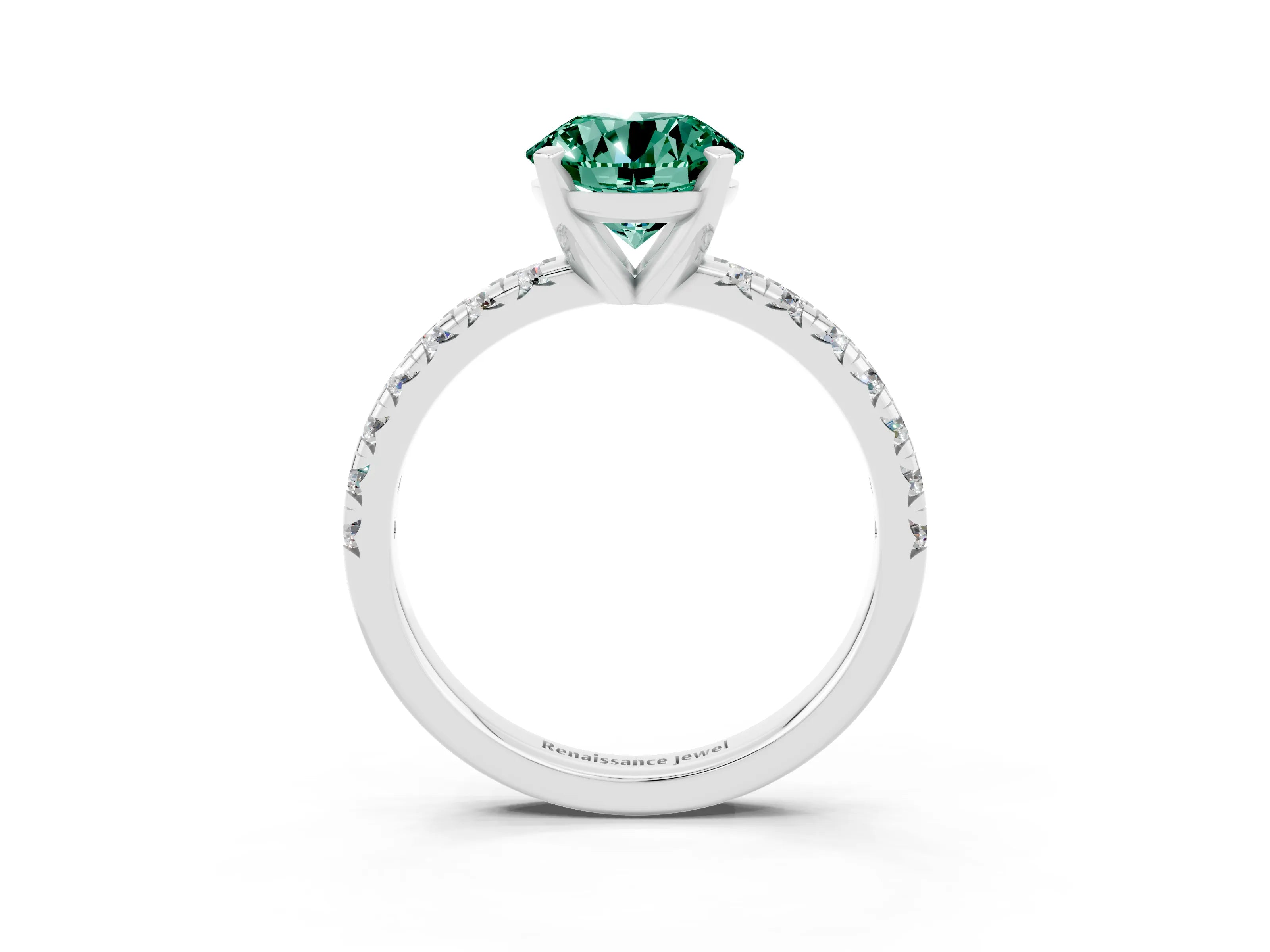 White gold Round Cut Solitaire Pave Diamond Engagement Ring with Four-Prong Setting_15
