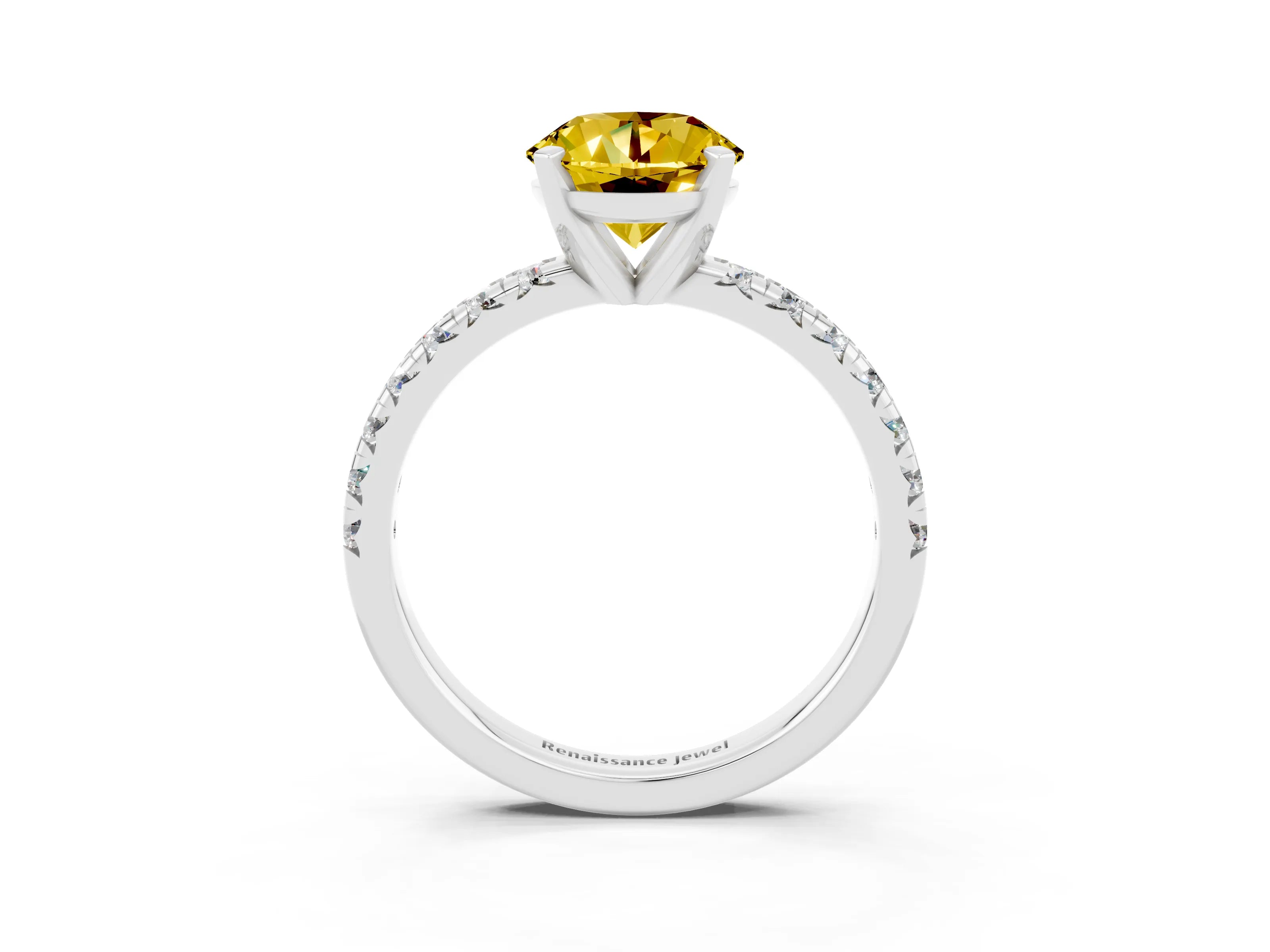 White gold Round Cut Solitaire Pave Diamond Engagement Ring with Four-Prong Setting_15