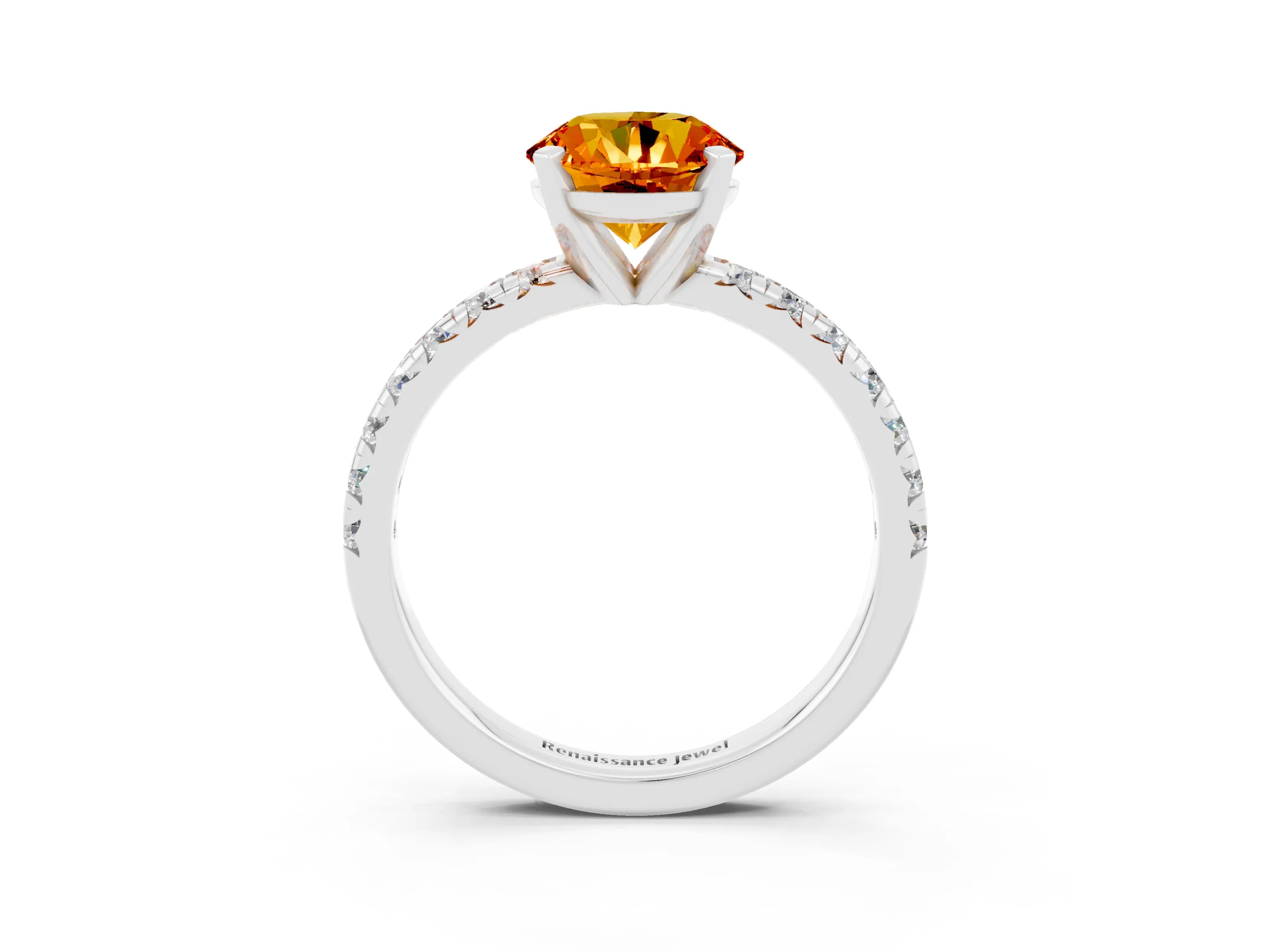 White gold Round Cut Solitaire Pave Diamond Engagement Ring with Four-Prong Setting_15